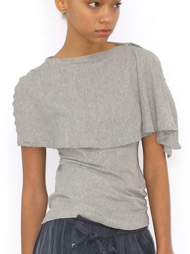 Mito de dar Long Staple Cotton Breathable Gathered Slim Waist Casual Women Gray Crew T-Shirt