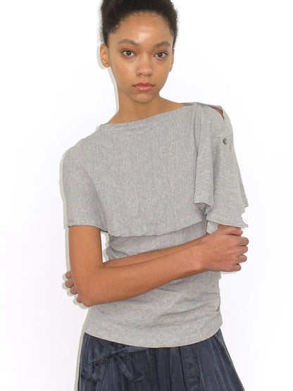 Mito de dar Long Staple Cotton Breathable Gathered Slim Waist Casual Women Gray Crew T-Shirt