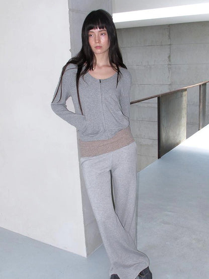 Mito de dar Low Saturation Foldable Color Block Waist Knitted Low Rise Lounge Sweatpants