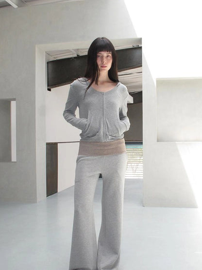 Mito de dar Low Saturation Foldable Color Block Waist Knitted Low Rise Lounge Sweatpants