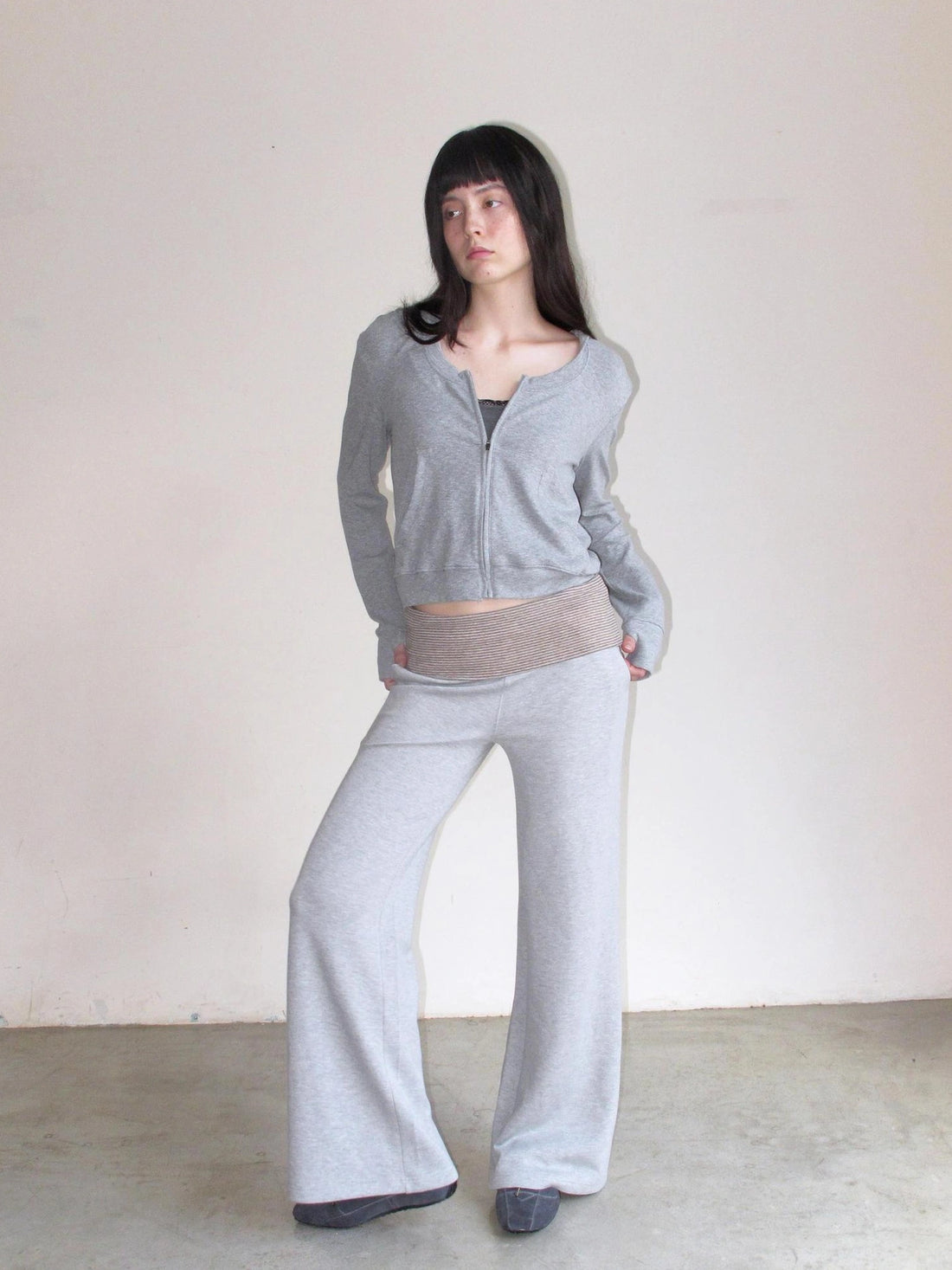 Mito de dar Low Saturation Foldable Color Block Waist Knitted Low Rise Lounge Sweatpants