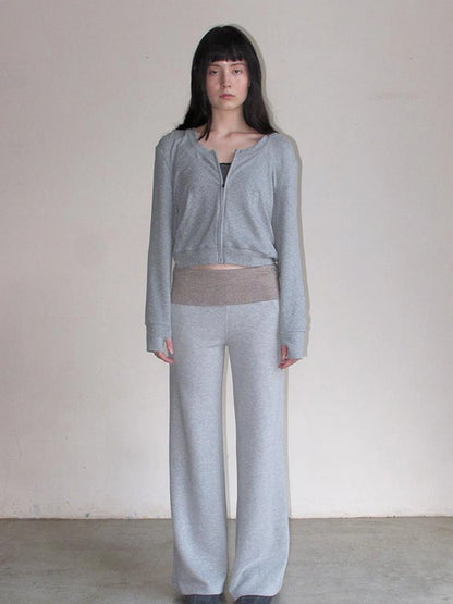 Mito de dar Low Saturation Foldable Color Block Waist Knitted Low Rise Lounge Sweatpants