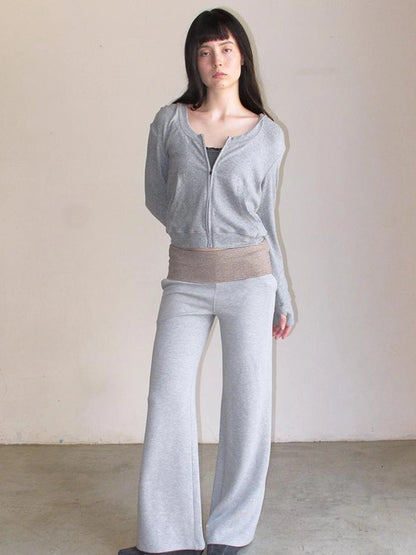 Mito de dar Low Saturation Foldable Color Block Waist Knitted Low Rise Lounge Sweatpants