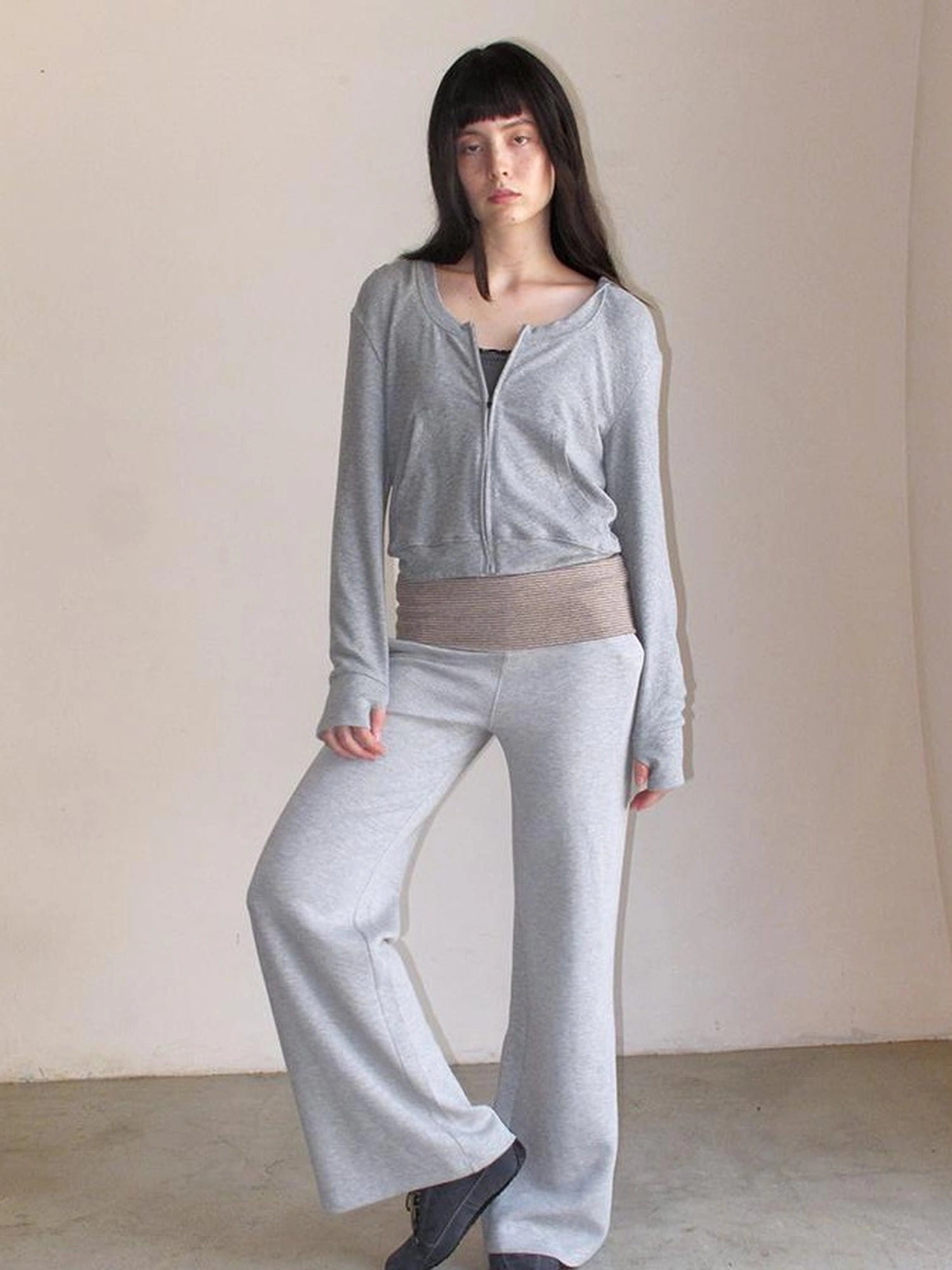 Mito de dar Low Saturation Foldable Color Block Waist Knitted Low Rise Lounge Sweatpants