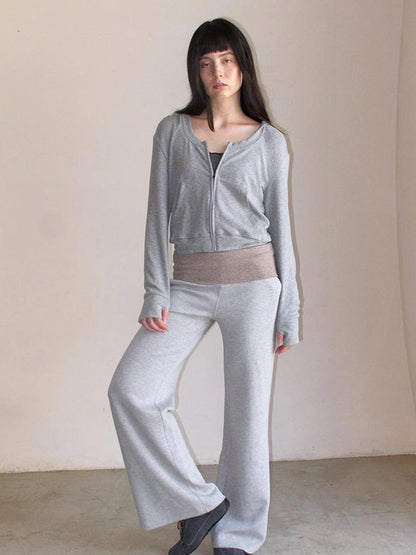 Mito de dar Low Saturation Foldable Color Block Waist Knitted Low Rise Lounge Sweatpants