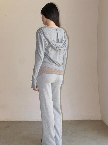 Mito de dar Low Saturation Foldable Color Block Waist Knitted Low Rise Lounge Sweatpants