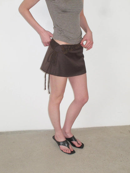 Mito de dar Low Saturation Gravel Brown Mixed Yarn Waistband Short Suit Skorts