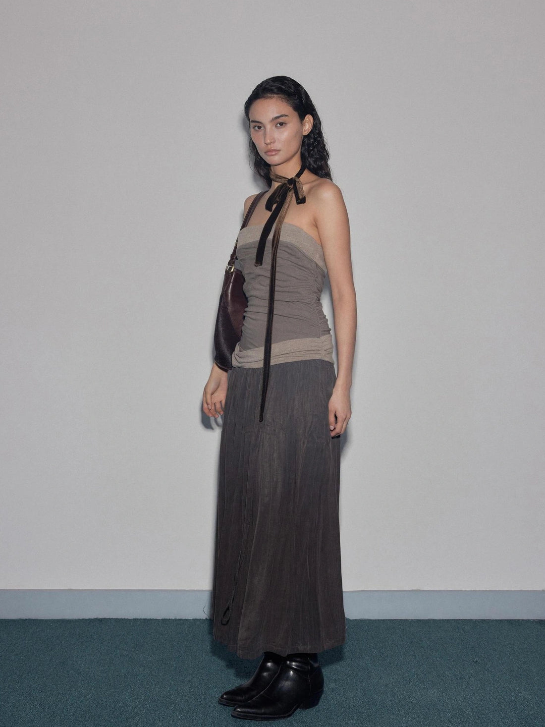 Mito de dar Low Saturation Patchwork Pleated Cupro Maxi Dress