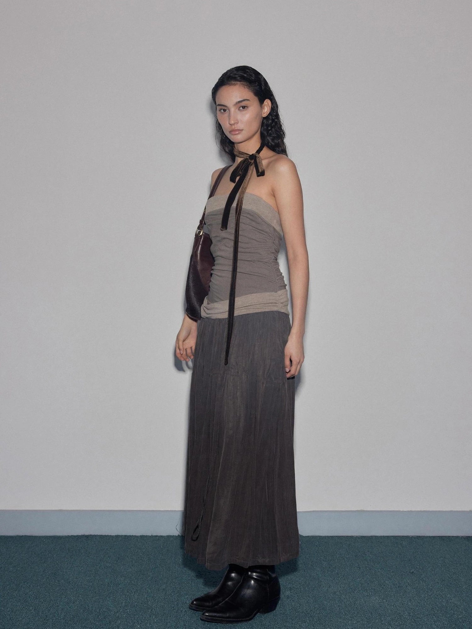 Mito de dar Low Saturation Patchwork Pleated Cupro Maxi Dress