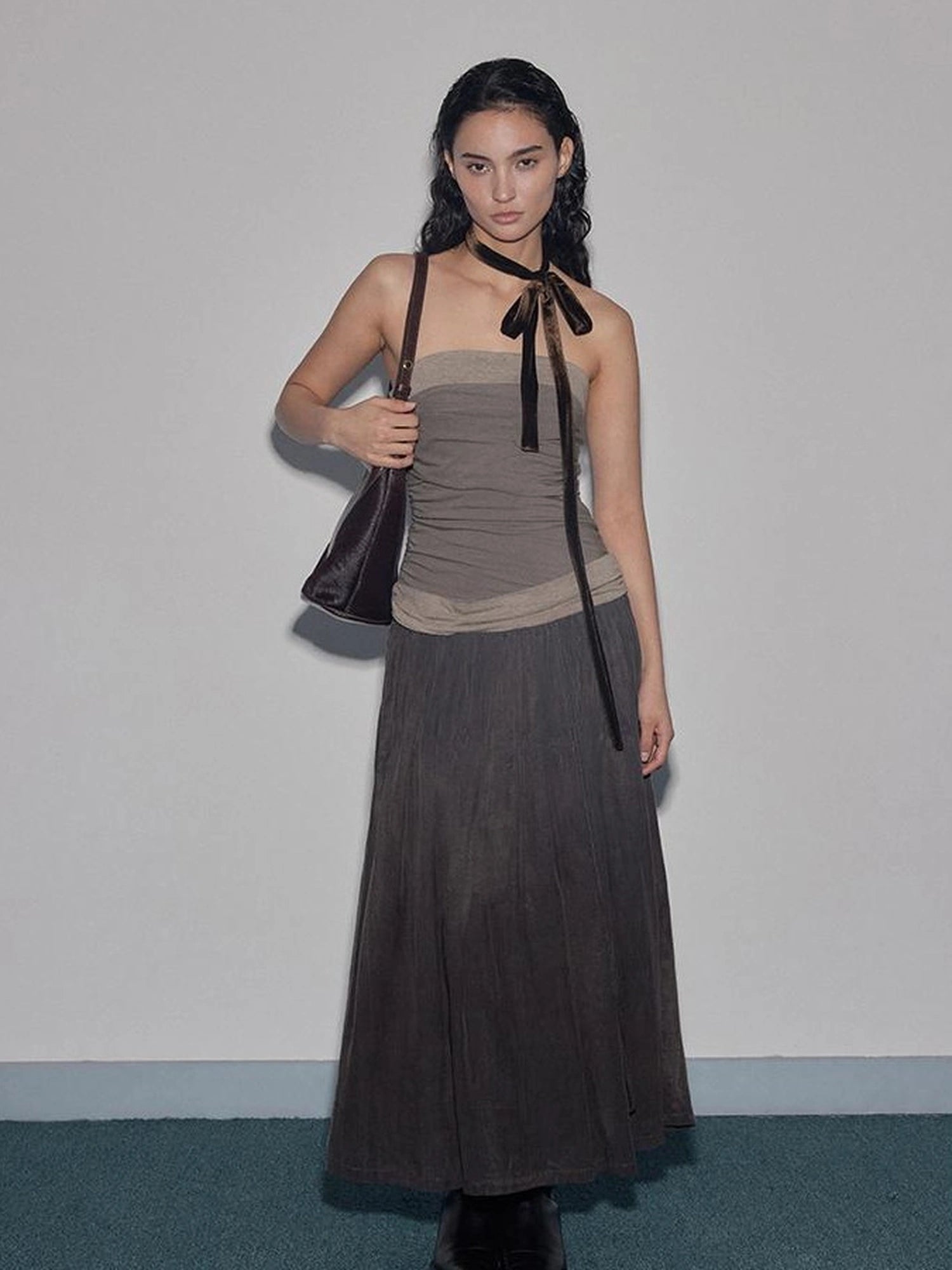 Mito de dar Low Saturation Patchwork Pleated Cupro Maxi Dress