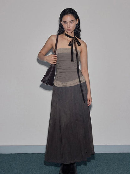 Mito de dar Low Saturation Patchwork Pleated Cupro Maxi Dress