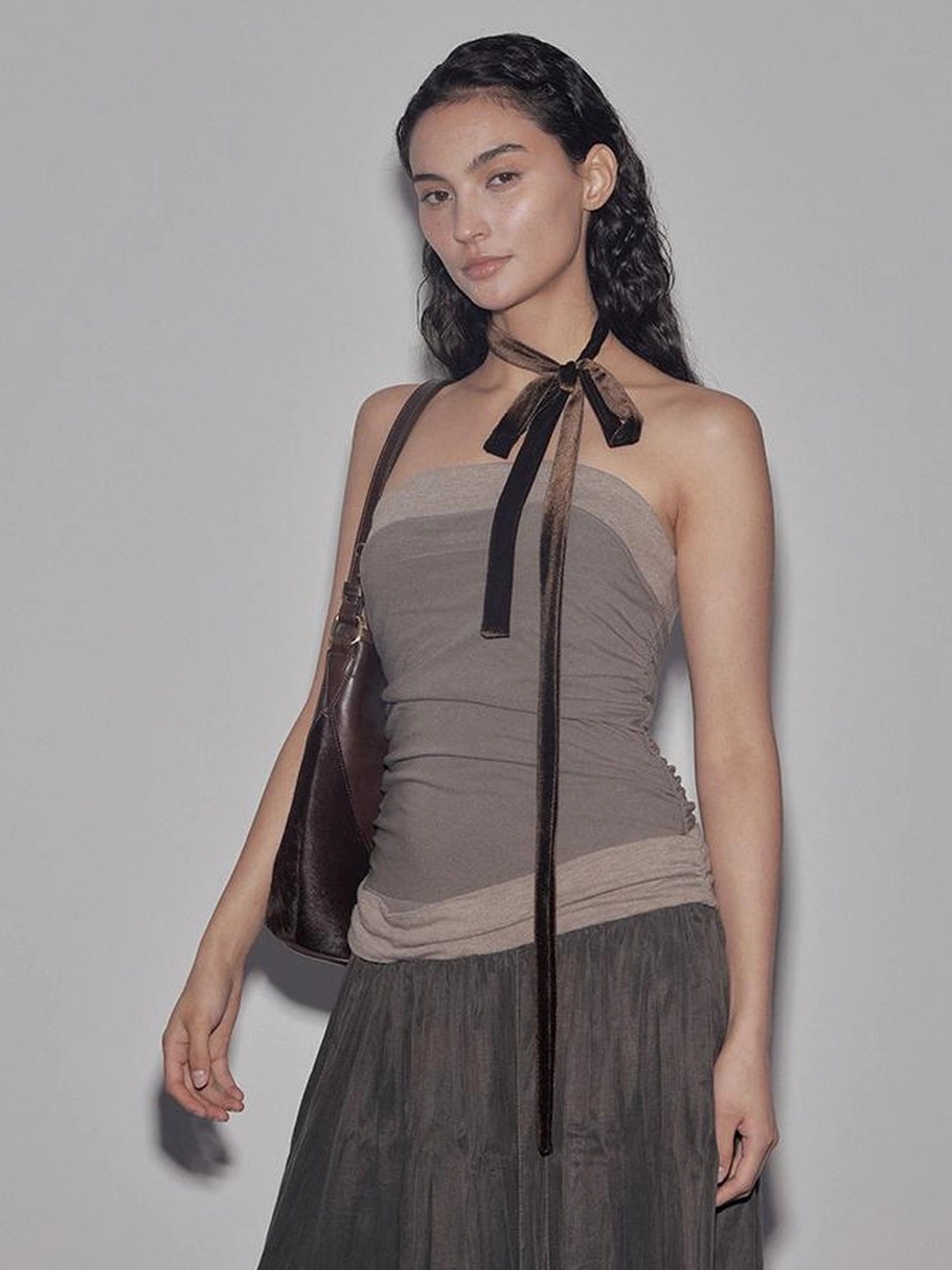 Mito de dar Low Saturation Patchwork Pleated Cupro Maxi Dress