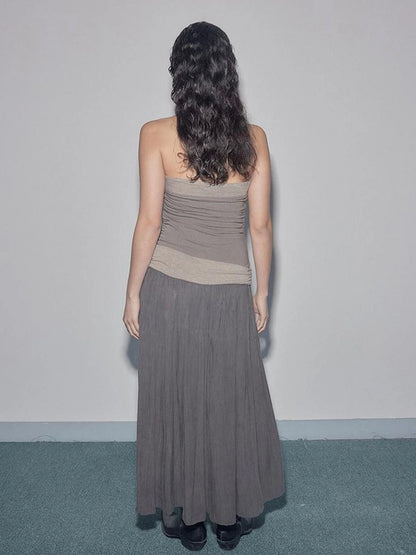 Mito de dar Low Saturation Patchwork Pleated Cupro Maxi Dress