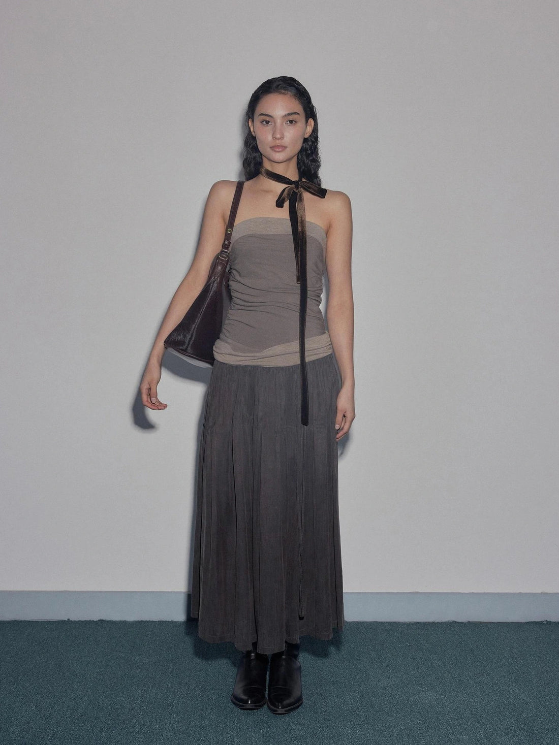 Mito de dar Low Saturation Patchwork Pleated Cupro Maxi Dress