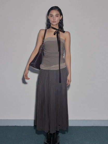 Mito de dar Low Saturation Patchwork Pleated Cupro Maxi Dress