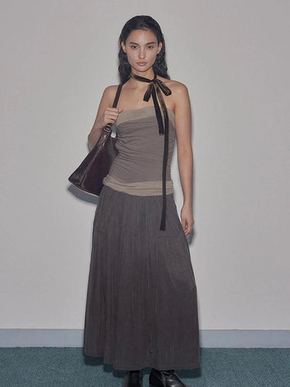 Mito de dar Low Saturation Patchwork Pleated Cupro Maxi Dress