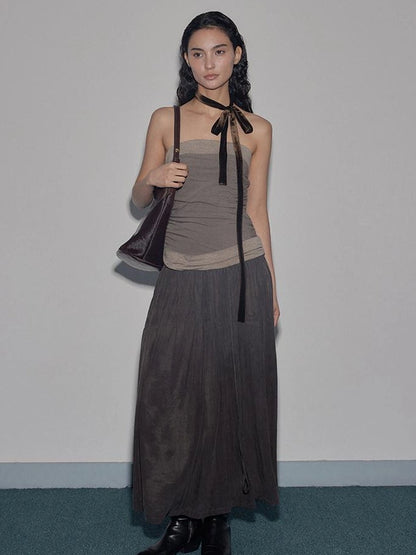 Mito de dar Low Saturation Patchwork Pleated Cupro Maxi Dress