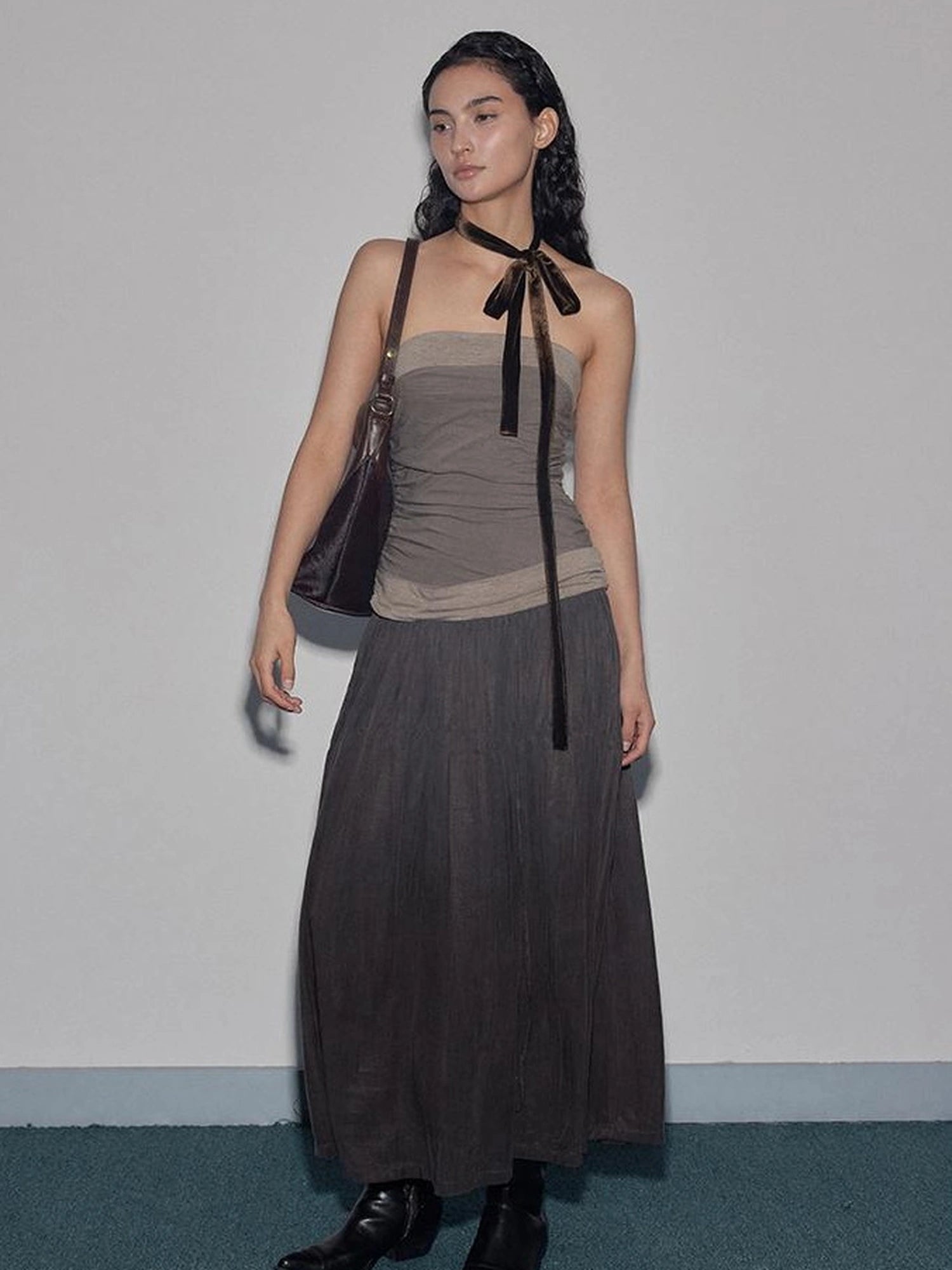 Mito de dar Low Saturation Patchwork Pleated Cupro Maxi Dress