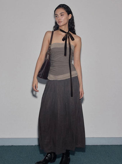 Mito de dar Low Saturation Patchwork Pleated Cupro Maxi Dress