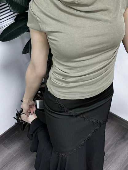 Mito de dar Low Saturation Swing Neck Pleated T-shirt