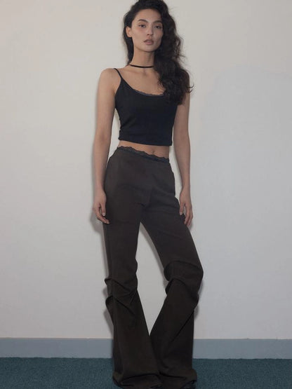 Mito de dar Low Waist Pleated Cotton Flared Pants