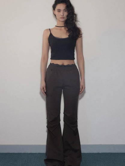 Mito de dar Low Waist Pleated Cotton Flared Pants