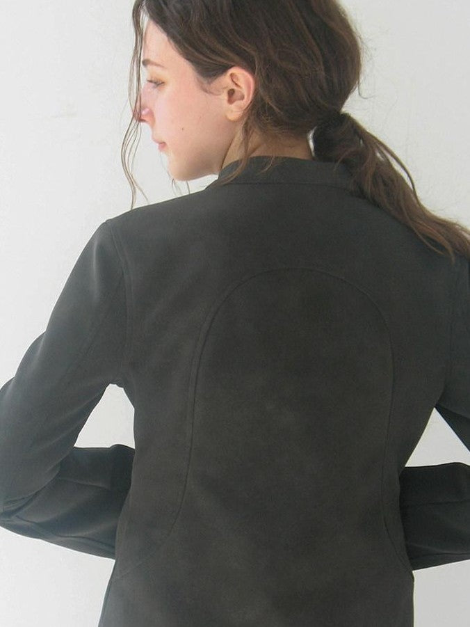 Mito de dar Matte Mist Gray Stand Collar Dual Zipper Slim Cropped Women&