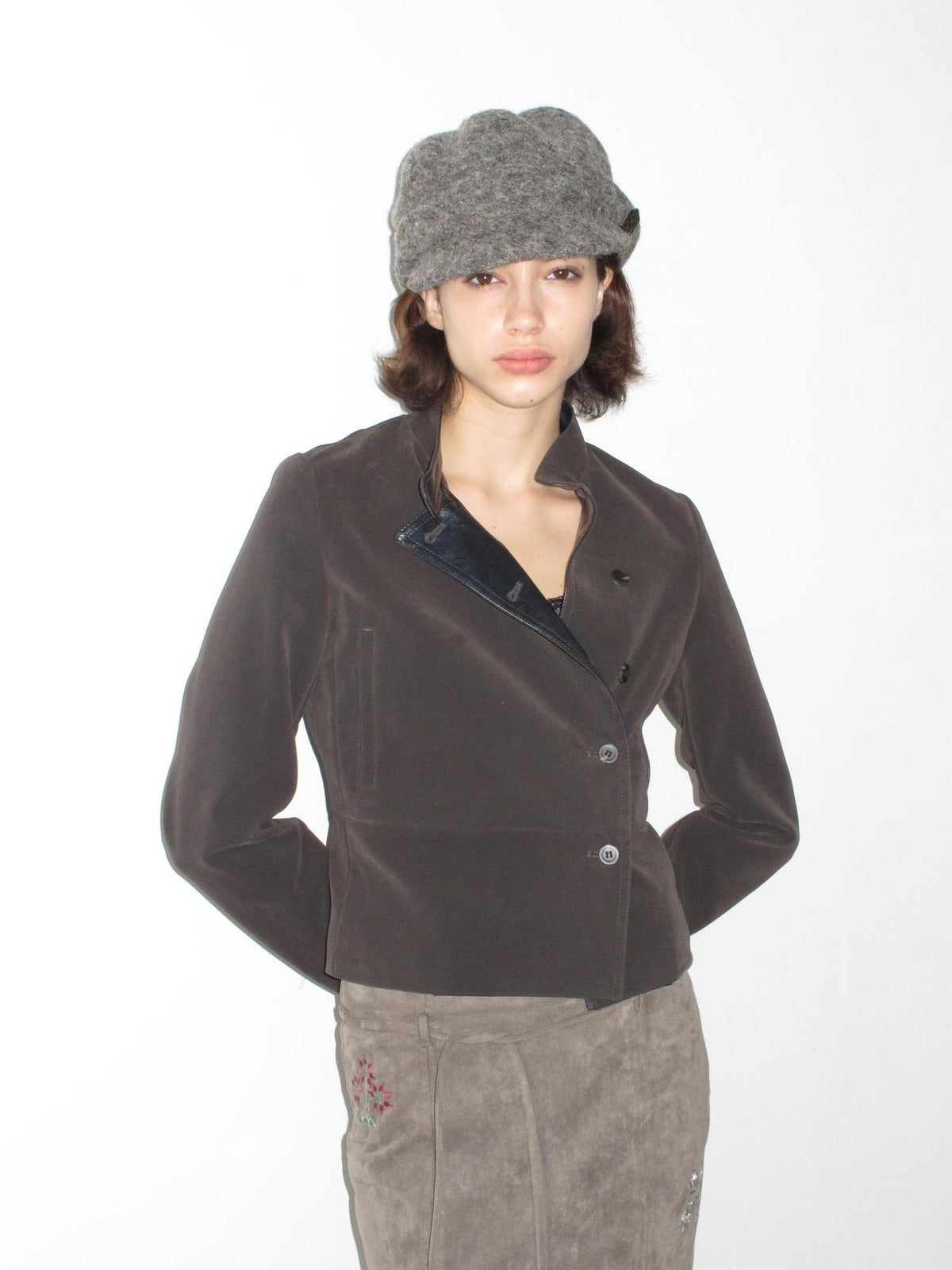 Mito de dar Matte Pu Leather Color Block Asymmetric Button Front Women&