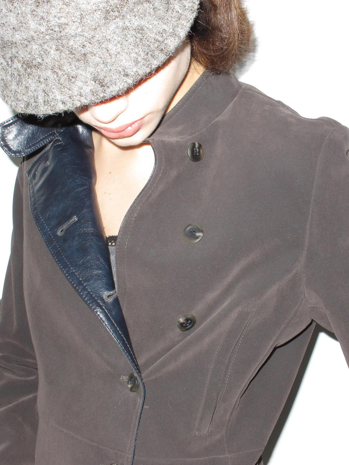 Mito de dar Matte Pu Leather Color Block Asymmetric Button Front Women&