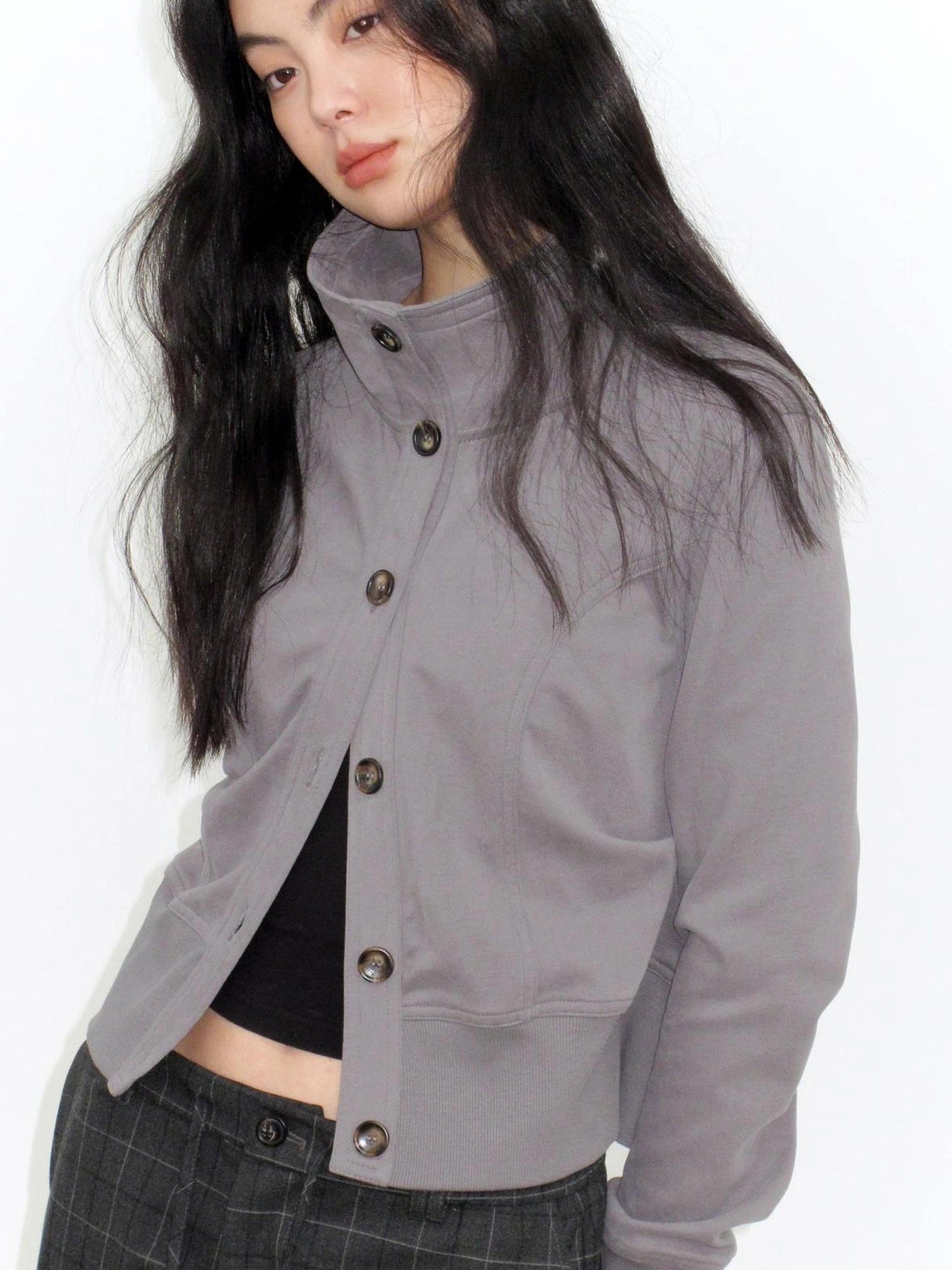 Mito de dar Matte Stand Collar Slim Fit Waist Cinched Urban Jacket