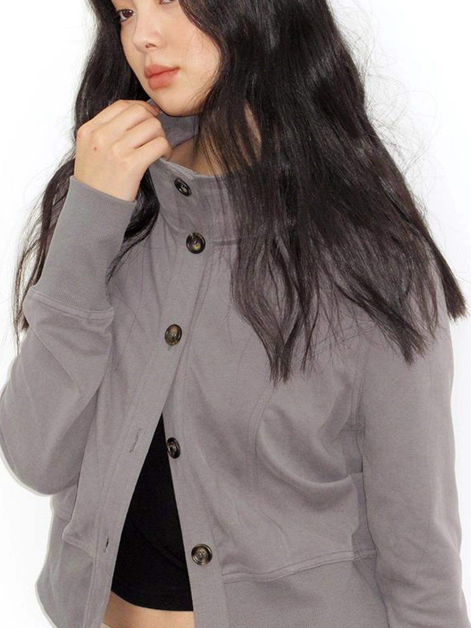 Mito de dar Matte Stand Collar Slim Fit Waist Cinched Urban Jacket
