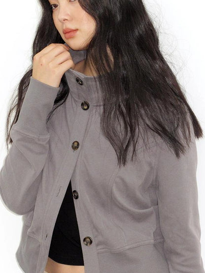 Mito de dar Matte Stand Collar Slim Fit Waist Cinched Urban Jacket