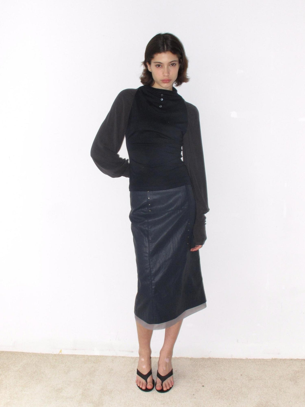 Mito de dar Midnight Blue Metallic Asymmetric Studded Mesh Panel Women&