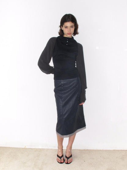 Mito de dar Midnight Blue Metallic Asymmetric Studded Mesh Panel Women&