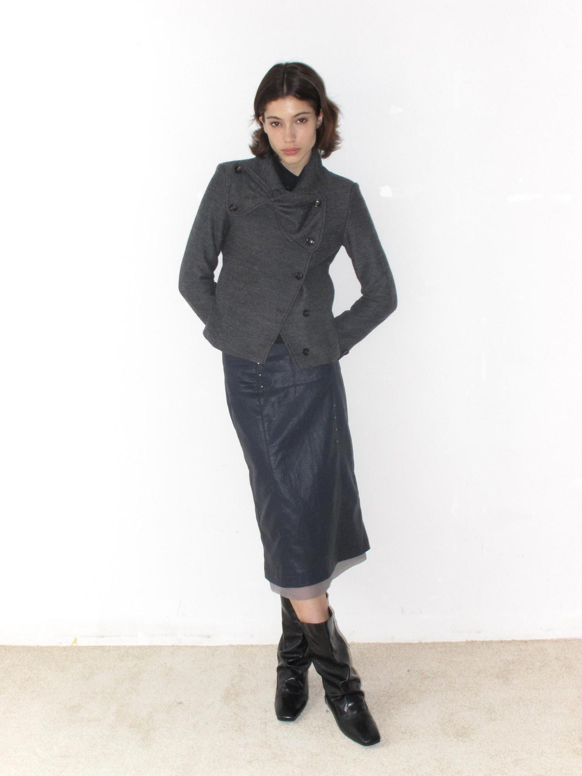 Mito de dar Midnight Blue Metallic Asymmetric Studded Mesh Panel Women&