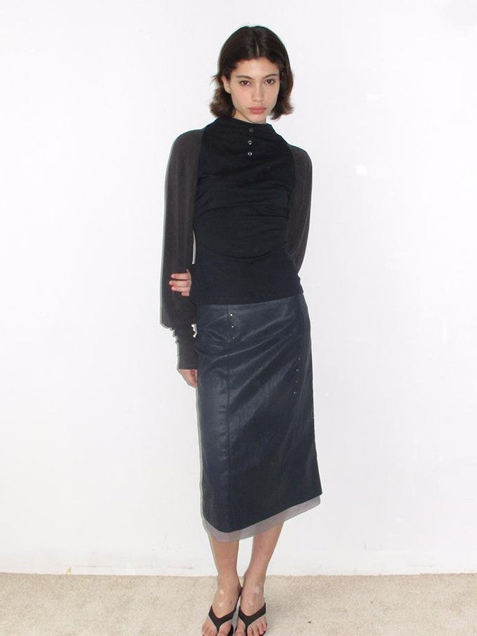 Mito de dar Midnight Blue Metallic Asymmetric Studded Mesh Panel Women&