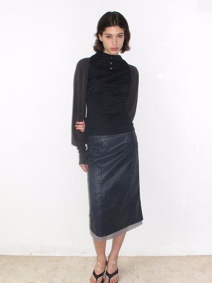 Mito de dar Midnight Blue Metallic Asymmetric Studded Mesh Panel Women&