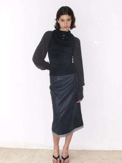Mito de dar Midnight Blue Metallic Asymmetric Studded Mesh Panel Women&