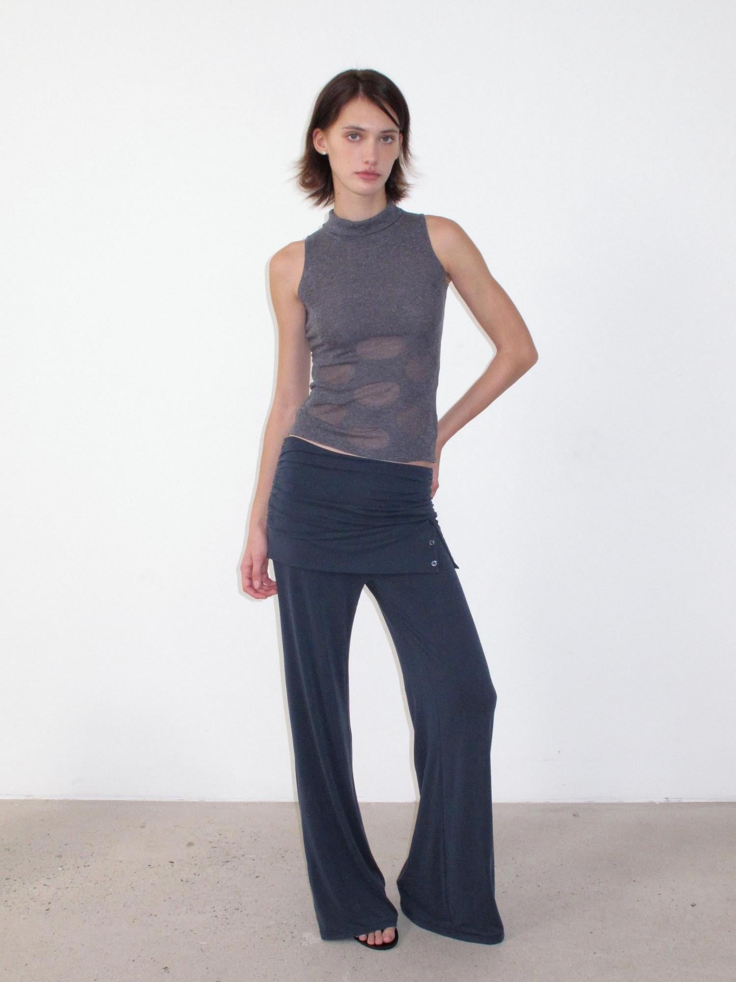 Mito de dar Mist Blue Pleated Wrap Waist Button Detail Women&
