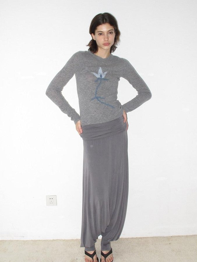 Mito de dar Mist Gray Double Layer Pleated Wide Leg Women&