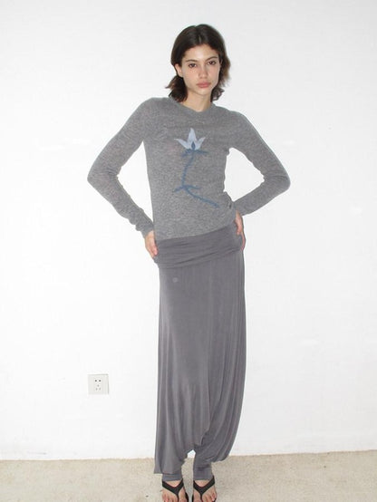 Mito de dar Mist Gray Double Layer Pleated Wide Leg Women&