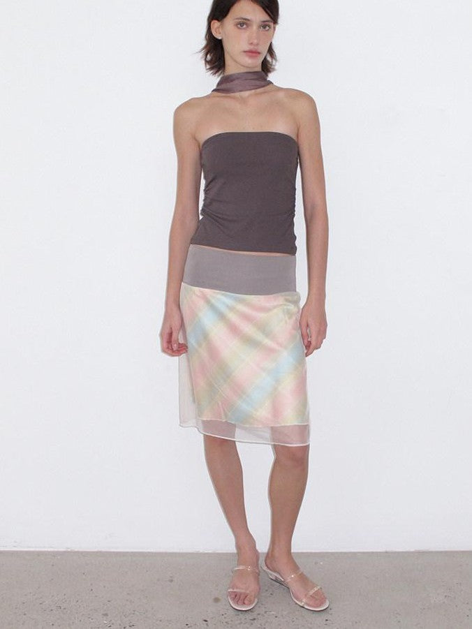 Mito de dar Misty Sheer Colorful Plaid Patchwork Knit Women&