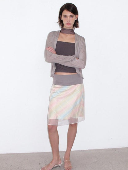 Mito de dar Misty Sheer Colorful Plaid Patchwork Knit Women&