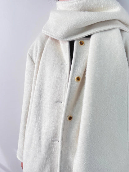 Mito de dar Misty White Long Wool Blend Scarf Collar Coat