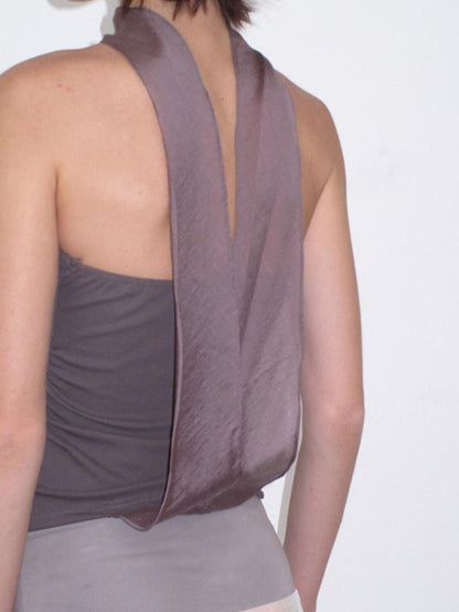 Mito de dar Mocha Brown Backless Halter Waist Cinch Knit Women&