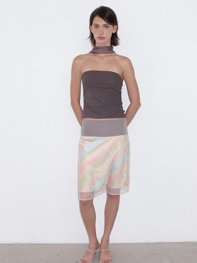 Mito de dar Mocha Brown Backless Halter Waist Cinch Knit Women&