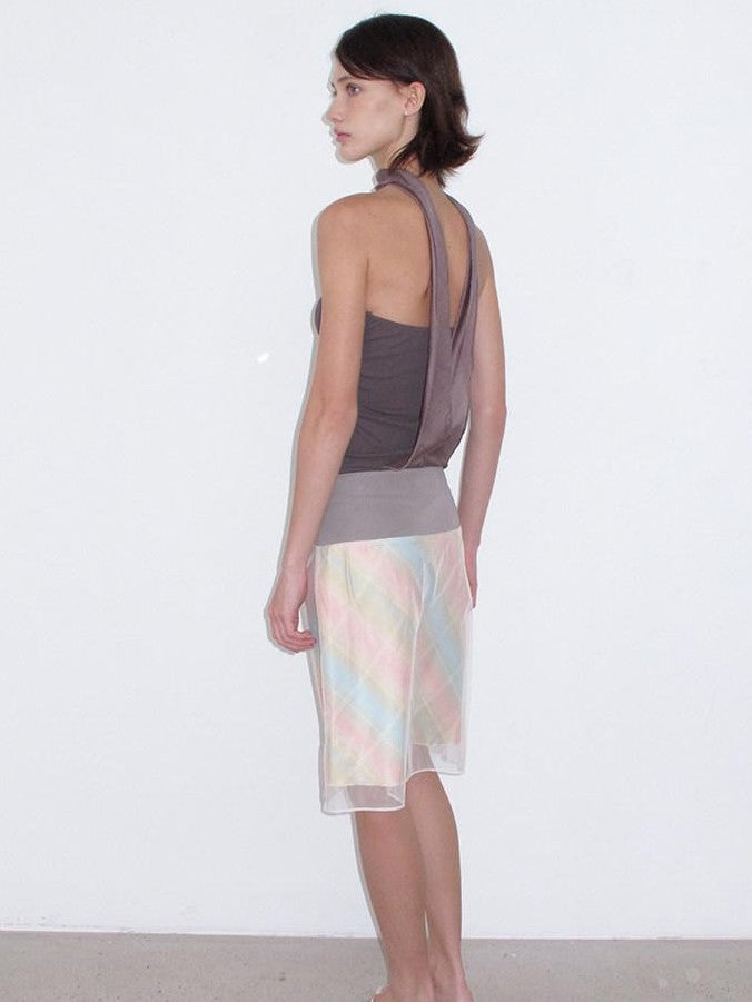 Mito de dar Mocha Brown Backless Halter Waist Cinch Knit Women&