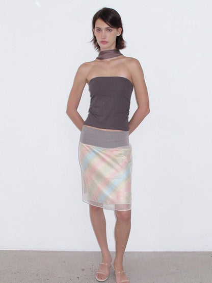 Mito de dar Mocha Brown Backless Halter Waist Cinch Knit Women&