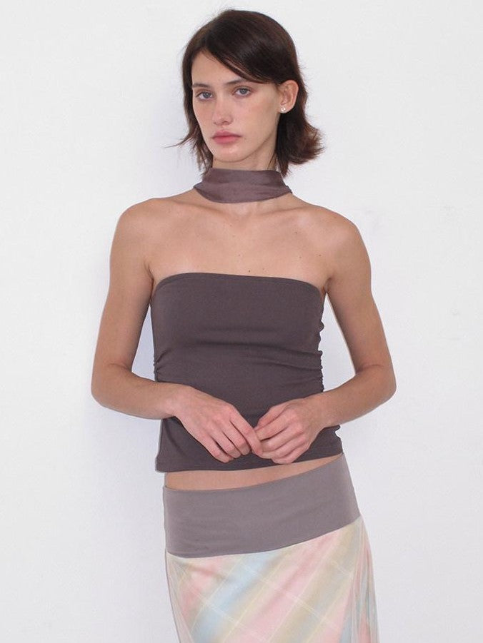 Mito de dar Mocha Brown Backless Halter Waist Cinch Knit Women&