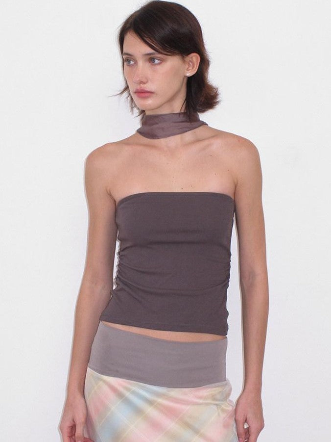 Mito de dar Mocha Brown Backless Halter Waist Cinch Knit Women&